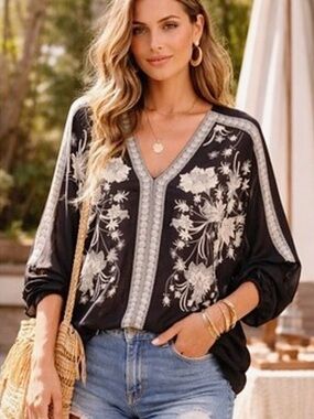 Rose & Olive black and cream blouse